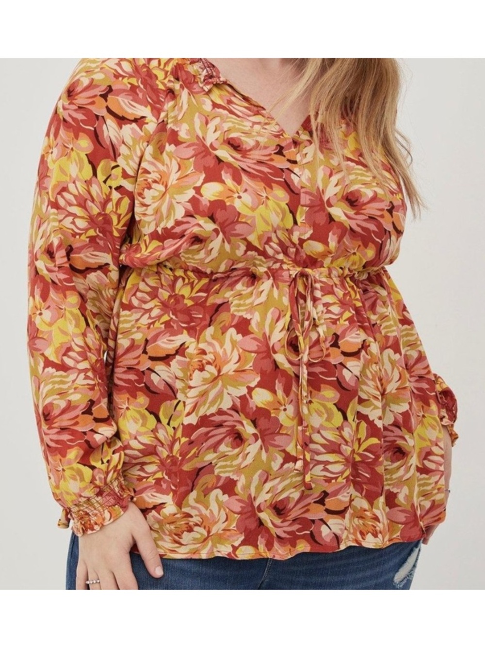 Torrid Peasant Floral Blouse Top Size 3 100% Rayon